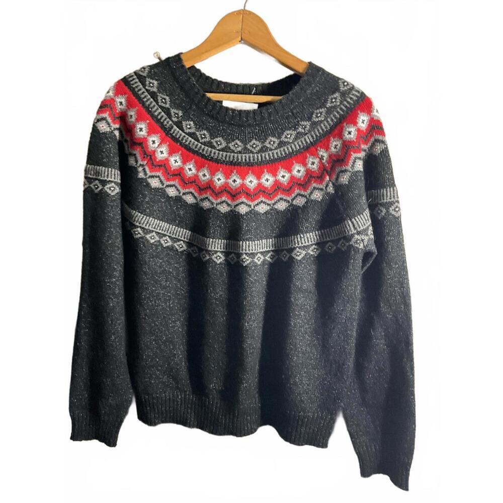Crew Neck Sweater with Nordic Pattern Large